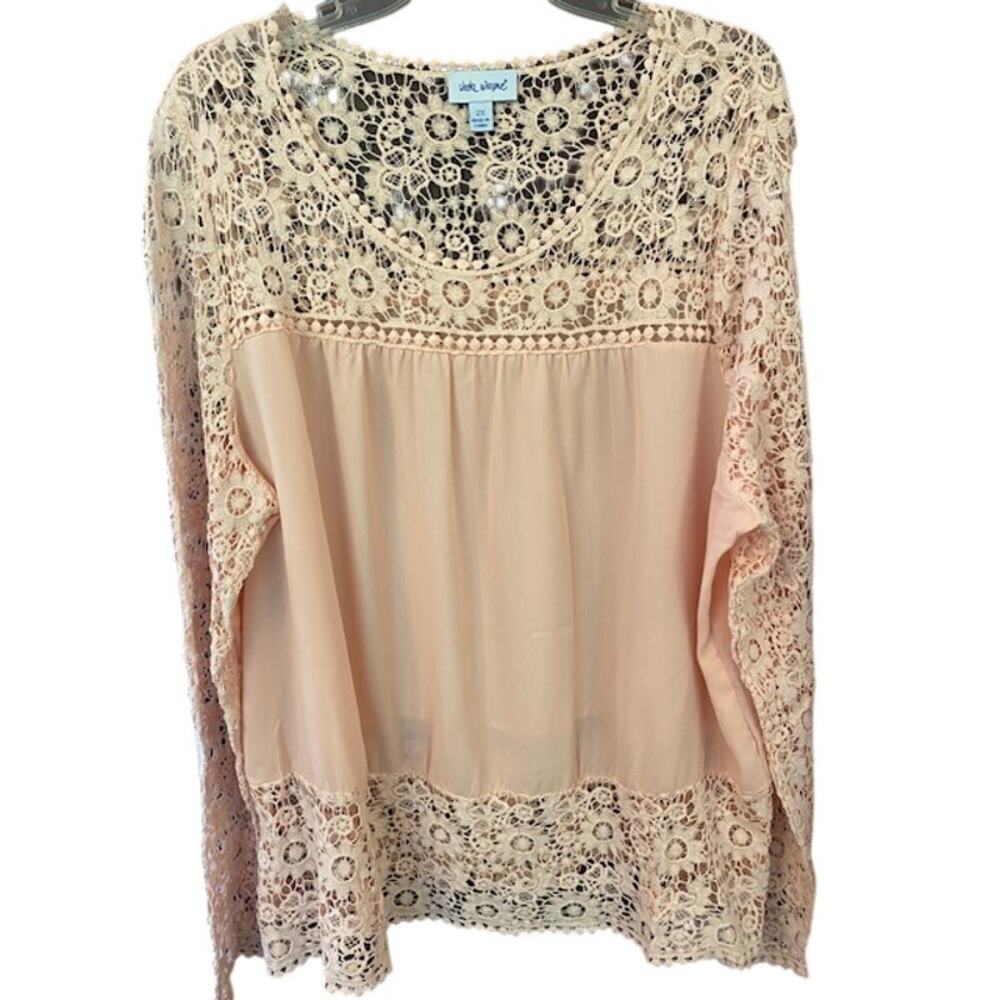 Vicki Wayne Women's Pullover Lace Crocheted Long Sleeve Semi Sheer Blouse Sz 2X